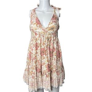 Indikah Floral Criss cross mini Dress Cream and Pink Size Medium